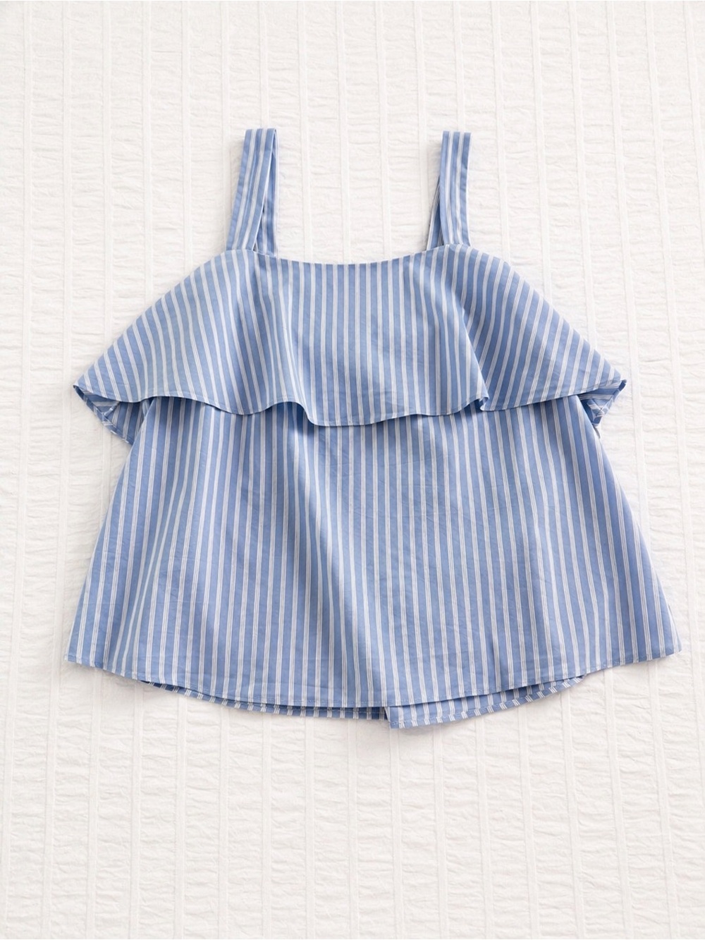 H&M Blue White Striped Ruffle Tank Top Women’s Size 4 Sleeveless